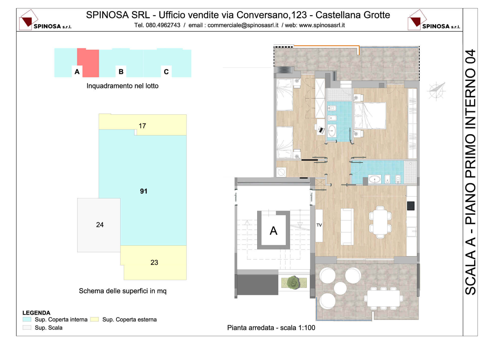 Primo Piano - Scala A - residence Habitat a Monopoli - zona San Marco - Esempio di disposizione Appartamenti classe A4+ - Spinosa srl
