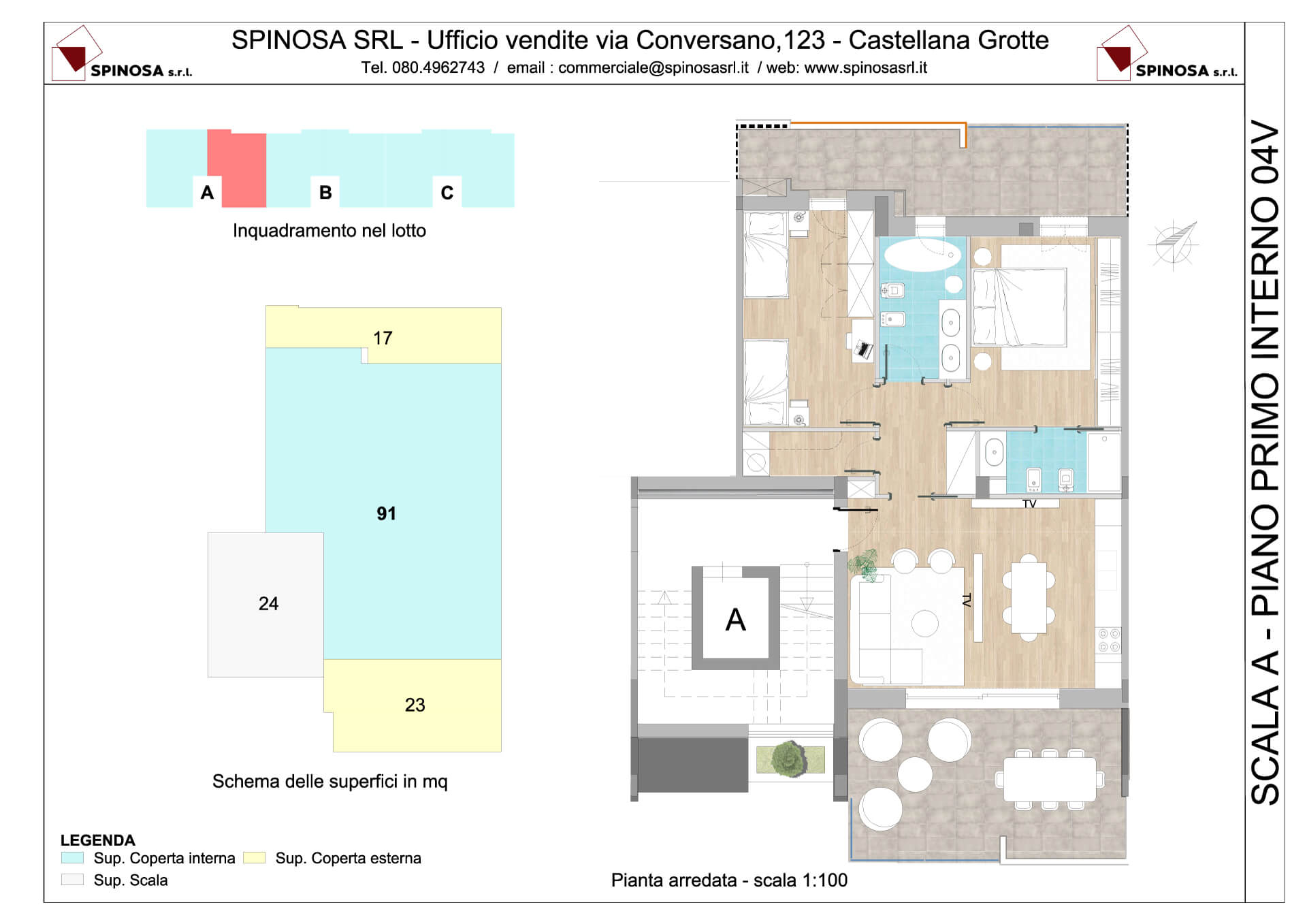 Primo Piano - Scala A - residence Habitat a Monopoli - zona San Marco - Esempio di disposizione Appartamenti classe A4+ - Spinosa srl