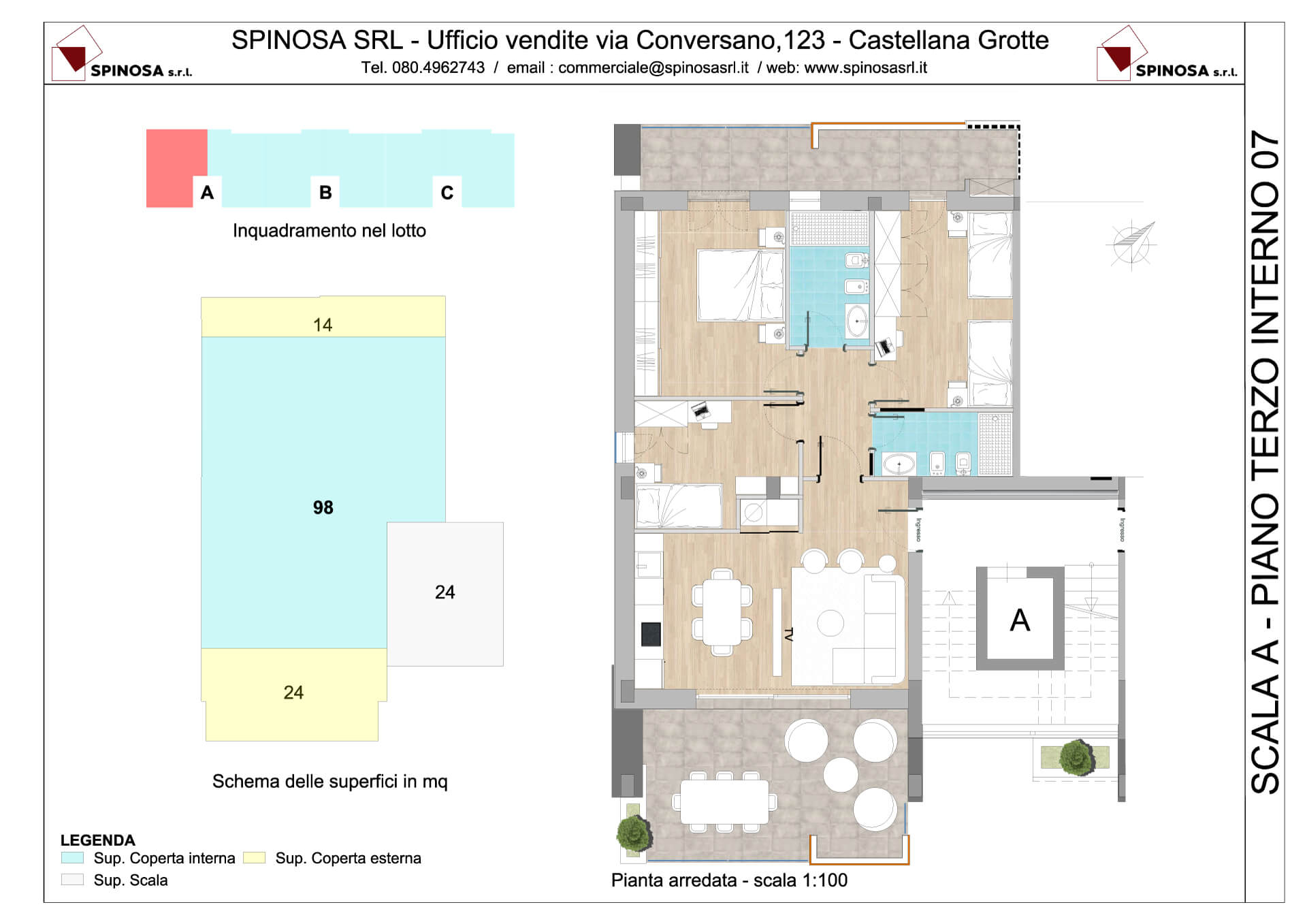 Terzo Piano - Scala A - residence Habitat a Monopoli - zona San Marco - Esempio di disposizione Appartamenti classe A4+ - Spinosa srl