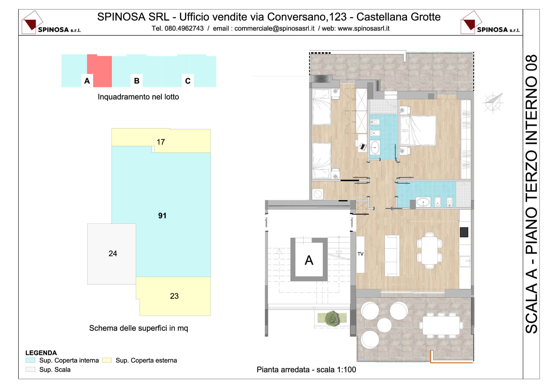 Terzo Piano - Scala A - residence Habitat a Monopoli - zona San Marco - Esempio di disposizione Appartamenti classe A4+ - Spinosa srl