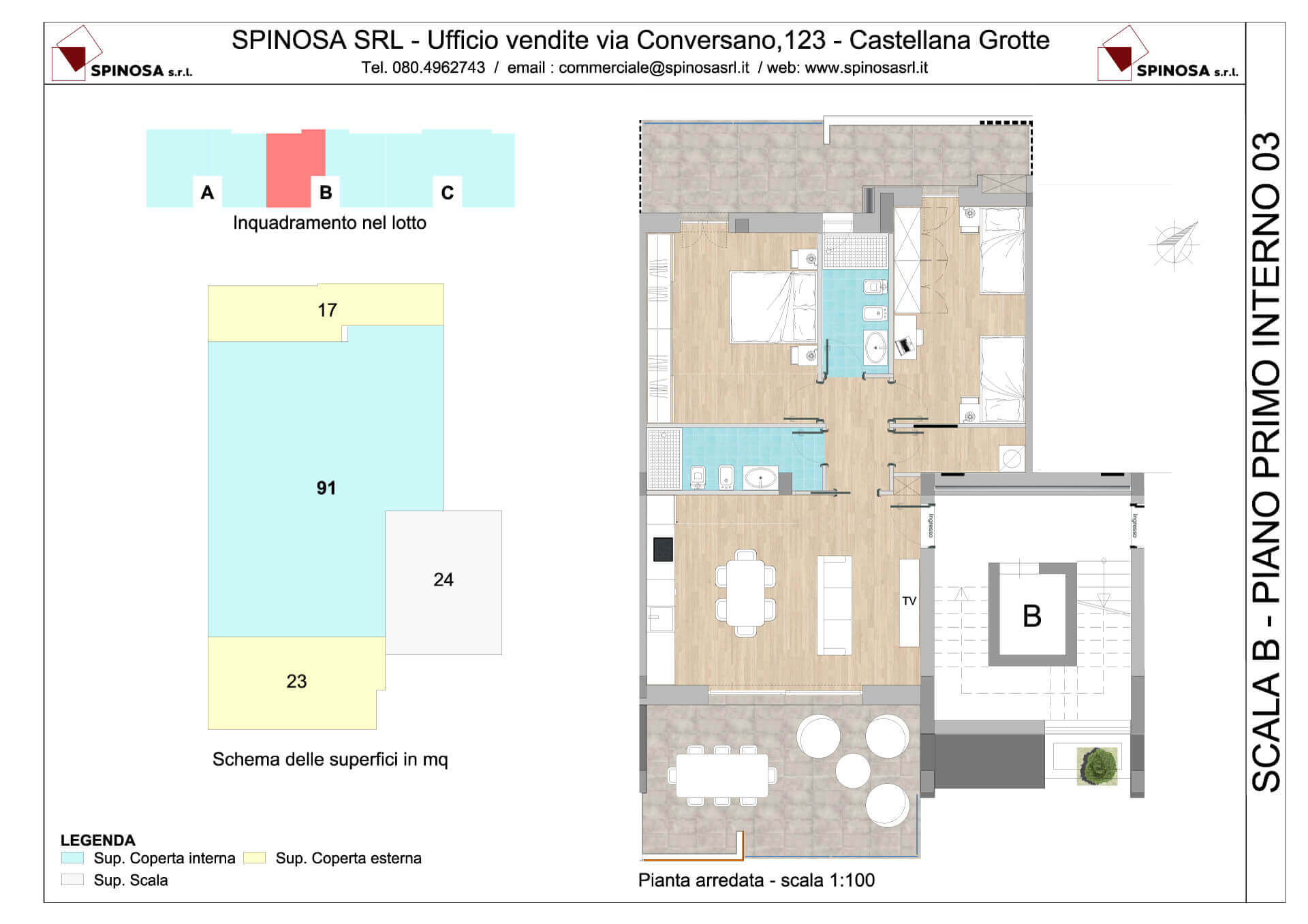 Primo Piano - Scala B - residence Habitat a Monopoli - zona San Marco - Esempio di disposizione Appartamenti classe A4+ - Spinosa srl