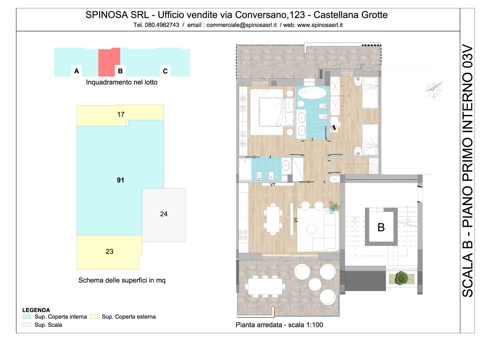 Primo Piano - Scala B - residence Habitat a Monopoli - zona San Marco - Esempio di disposizione Appartamenti classe A4+ - Spinosa srl