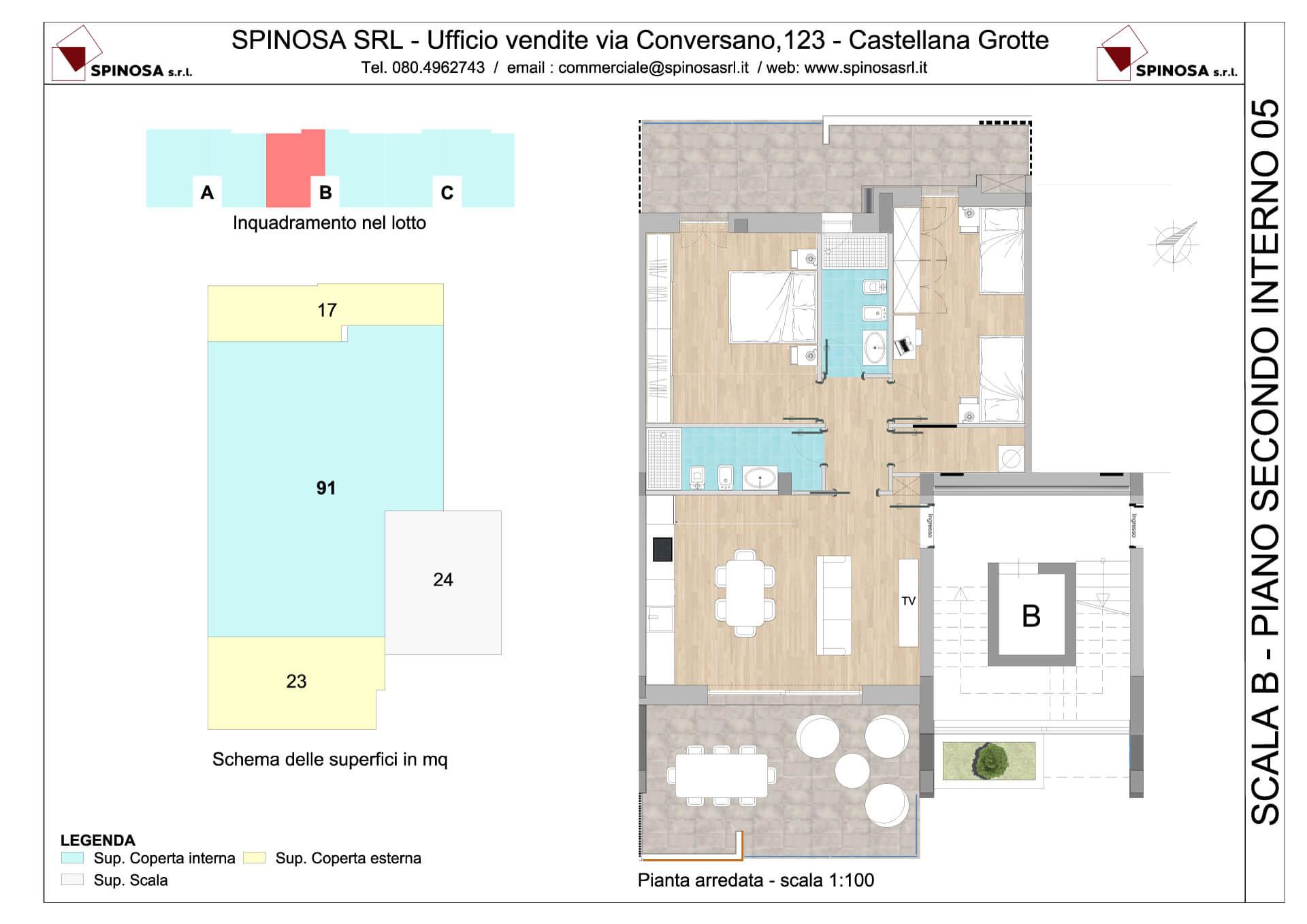 Secondo Piano - Scala B - residence Habitat a Monopoli - zona San Marco - Esempio di disposizione Appartamenti classe A4+ - Spinosa srl