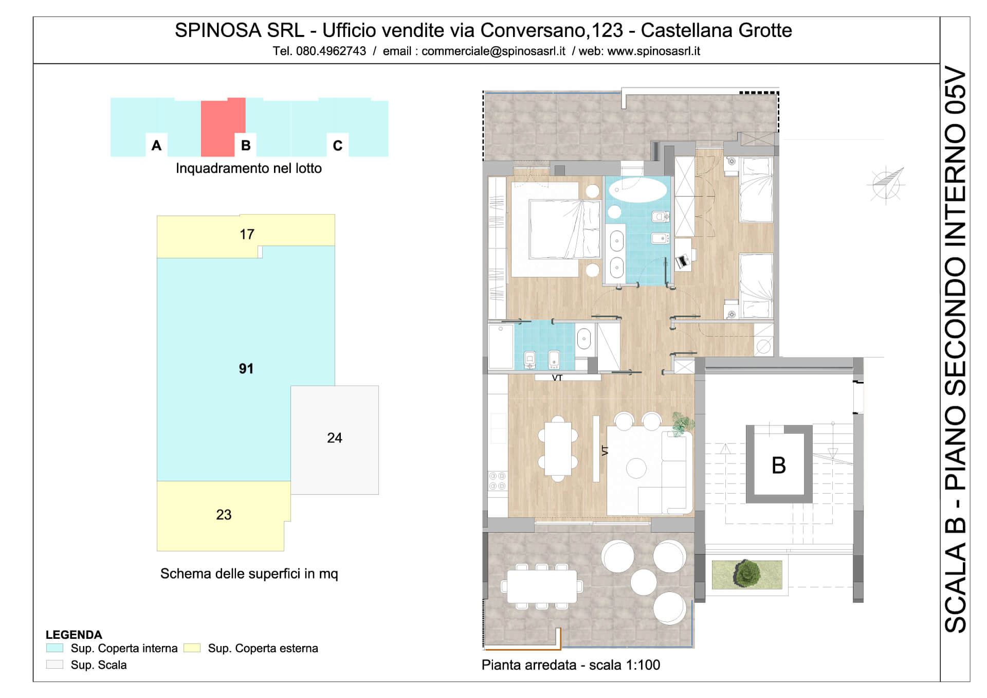 Secondo Piano - Scala B - residence Habitat a Monopoli - zona San Marco - Esempio di disposizione Appartamenti classe A4+ - Spinosa srl