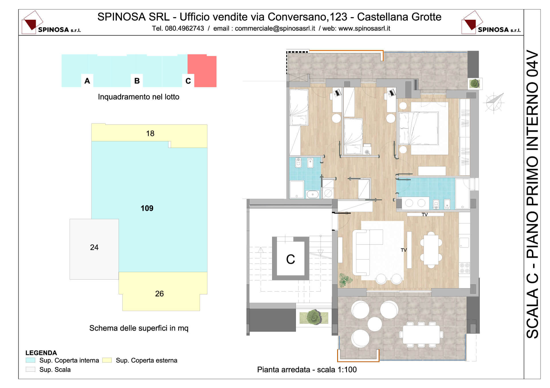 Primo Piano - Scala C - residence Habitat a Monopoli - zona San Marco - Esempio di disposizione Appartamenti classe A4+ - Spinosa srl