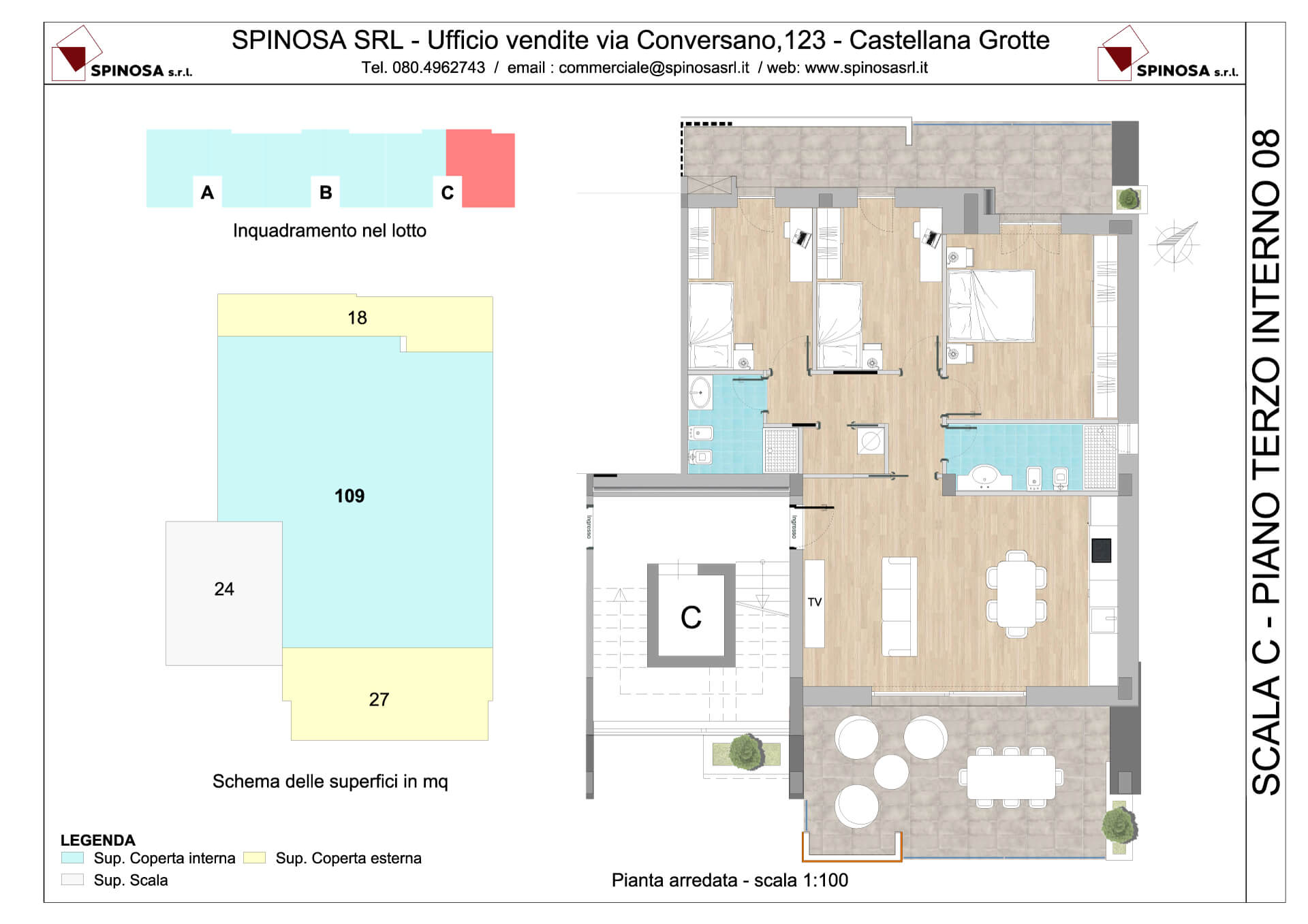 Terzo Piano - Scala C - residence Habitat a Monopoli - zona San Marco - Esempio di disposizione Appartamenti classe A4+ - Spinosa srl